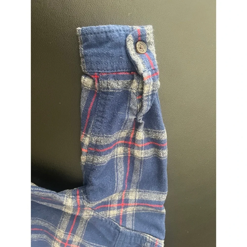 OshKosh Bgosh Baby Blue Plaid Flannel Button Front Bodysuit 18M (1050)